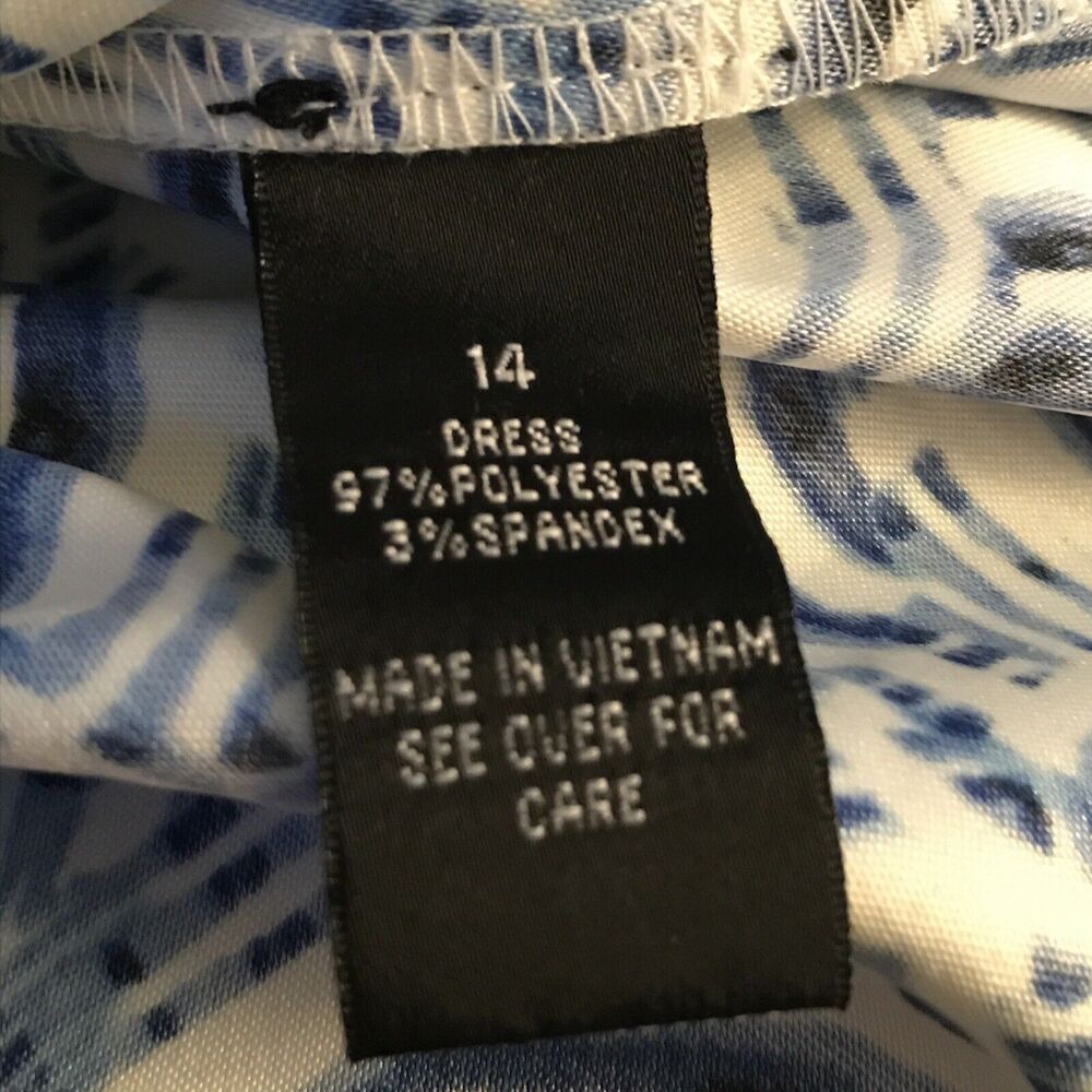 Alyx Dress blue/white Geometric sheath dress 14 Zip Back Polyester Spandex G2 - Picture 5 of 6
